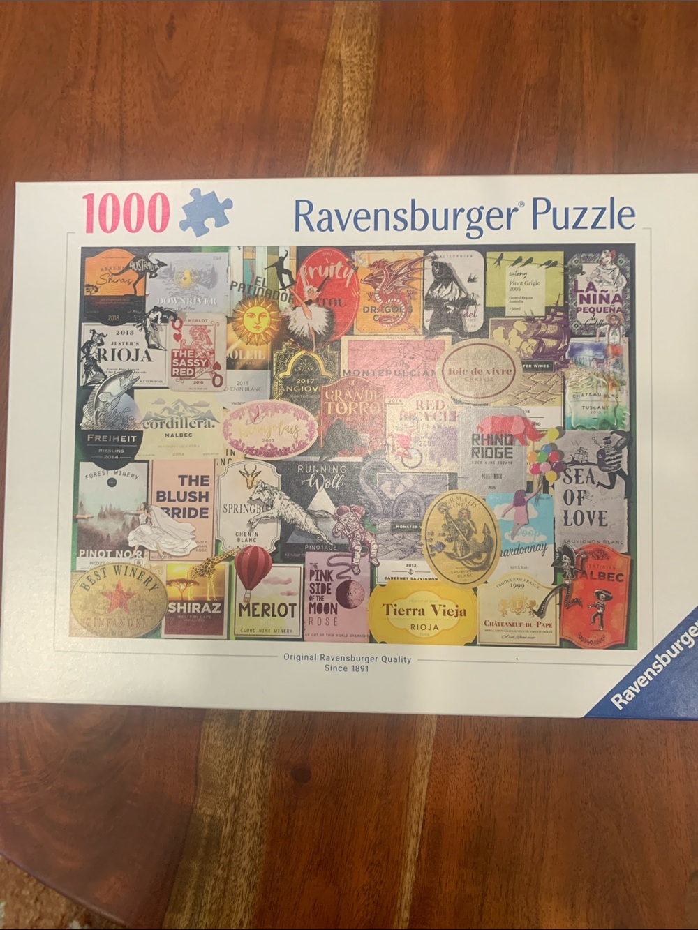 Ravensburger 1000-Piece Wine Label Collage Puzzle - Blue, Red, Yellow